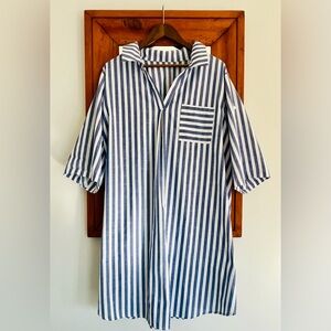 Blue and White Striped Shirt Dress